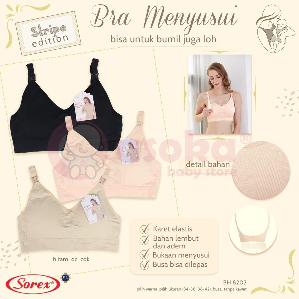 Sorex Bra Menyusui Nursing Bra Kait 3 Cup B Busa Sedang Tanpa Kawat Stripe Edition 8202 ASOKA