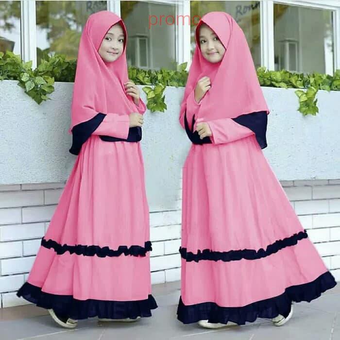 Baju Gamis Anak / Gamis Muslim Anak / Gamis Hijab Anak Adinda Pink