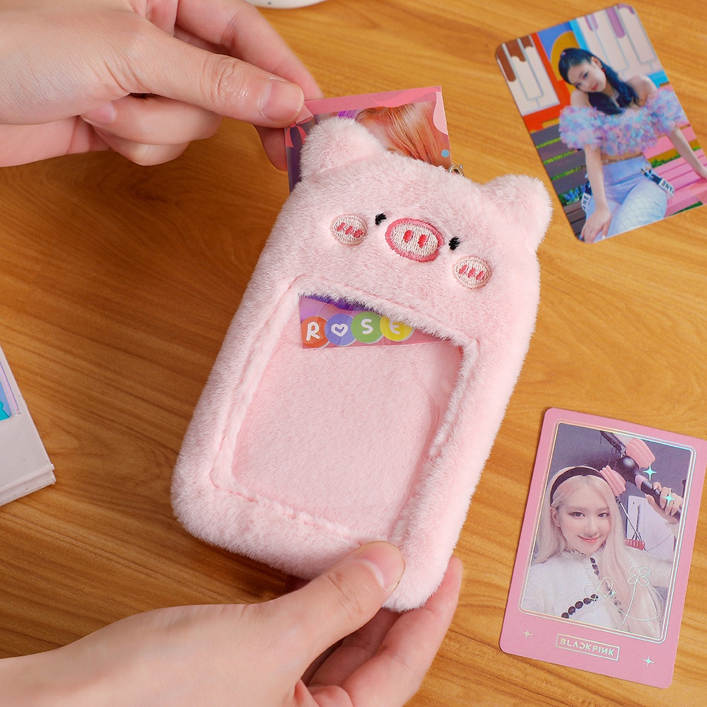 Gantungan Kunci Bentuk Beruang / Kelinci Bahan Plush Photocard Holder Boneka Gantungan Kunci PC Card Holder Doll