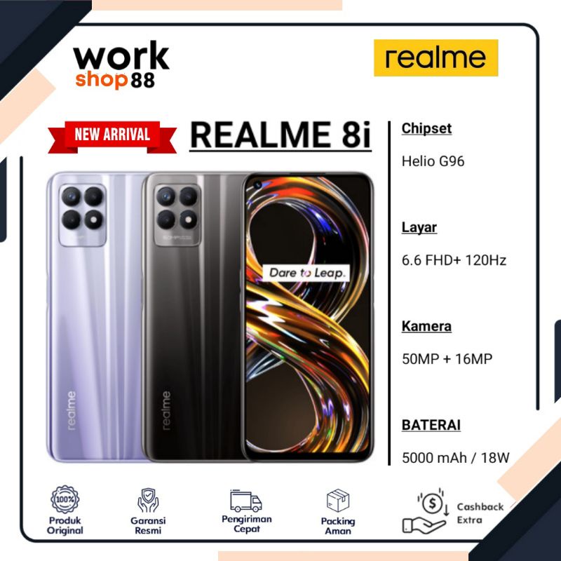 HP Terbaru Realme 8i 6/128 Ram 6GB Rom Internal 128GB - New Original Garansi Resmi - 120Hz Helio G96
