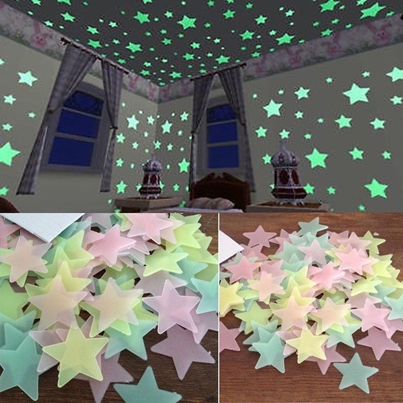 3D Star and Moon Wall Stickers Energy Storage Fluorescent Glow In The Dark Luminous for Kids Bedroom Ceiling Home Decor Decal