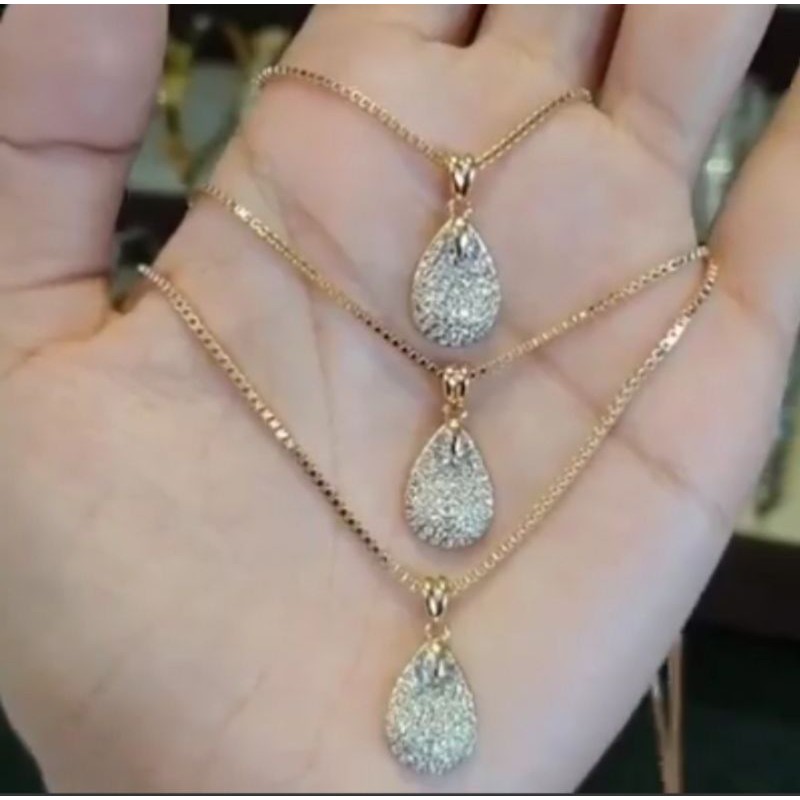 kalung set liontin oval permata full perhiasan wanita fashion lapis emas 18k