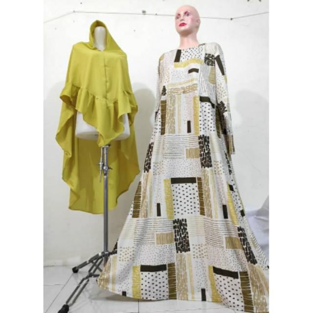 Gamis Set Khimar Non rempel - Motif garis putus putus