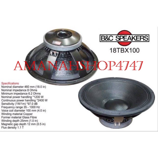 Speaker Component B&C 18TBX100 Woofer 18 inch BNC 18 TBX 100