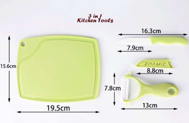 Pisau dapur dengan talenan dan peeler 3 in 1 kitchen tool set ok  good quality