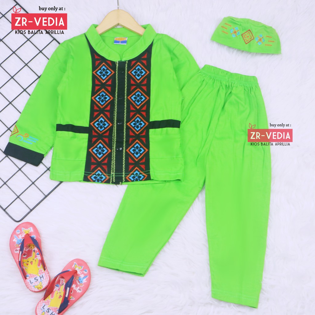 Baju Koko Kurta uk 1-2 Tahun / Setelan Muslim Anak Laki Laki PREMIUM BORDIR Bayi Balita Polos Turki