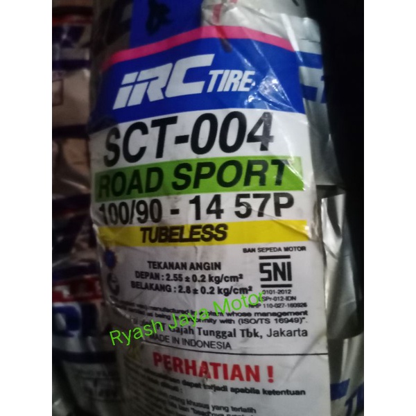 Ban tubeless IRC tipe  SCT-004 100/90-14 for Beat/Lexi/Vario 110/125/150/Scoopy/Spacy/ dll
