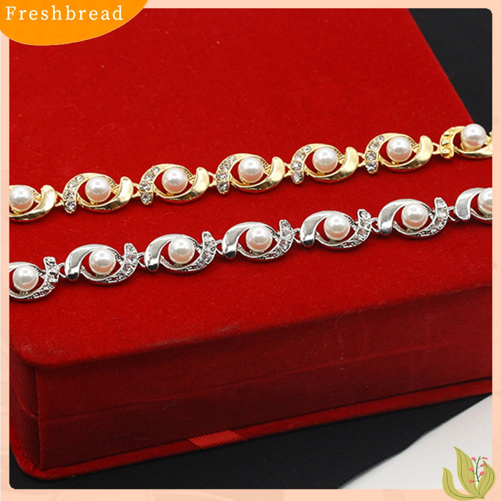 Terlaris Women Faux Pearl Rhinestone Inlaid Charm Bracelet Bangle Adjustable Jewelry Gift