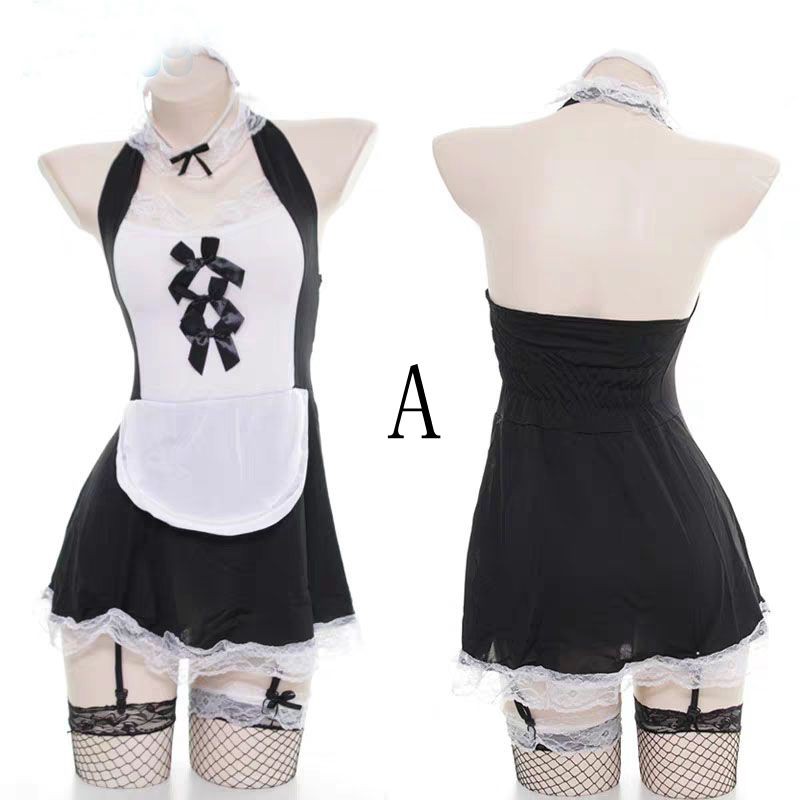 (COD) Lingerie Wanita Sexy G String Seragam Cosplay French Maid Set A312-1-6
