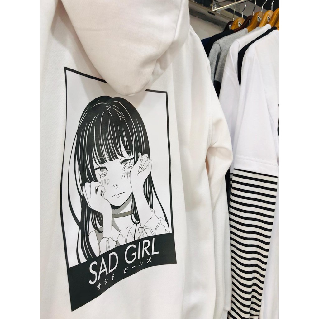 Sweater distro Sad Girl Fleece Premium - white &amp; Black