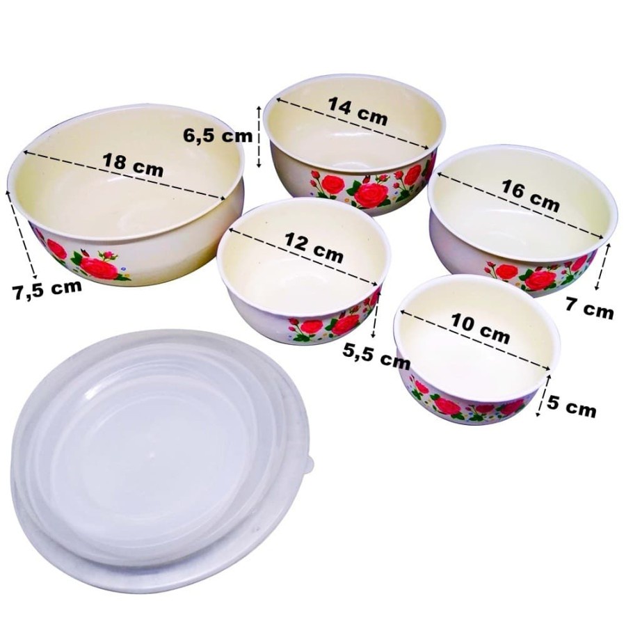 FM - Mangkuk Enamel Mixing Bowl GSF Motif 5 pcs dan Tutup