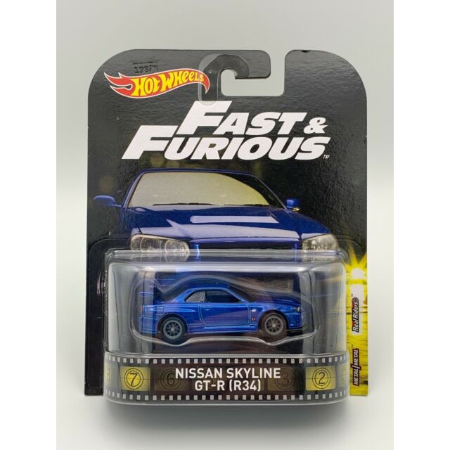 Hot Wheels Fast And Furious Nissan Skyline GT R 34 R34 GTR Biru Retro Mobil Mainan Anak Laki Collect