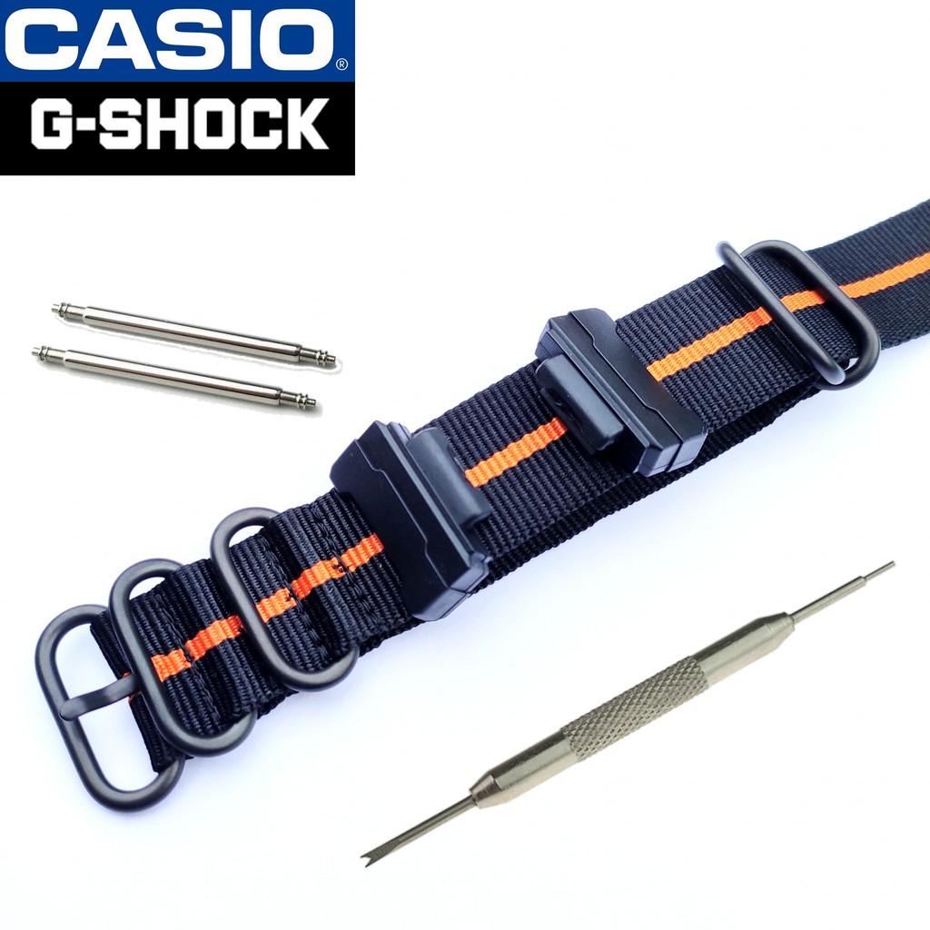 Strap Casio Tali Jam Canvas Adapter Black Orange