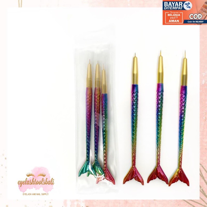 LINER BRUSH MERMAID ISI 3 KUAS GAMBAR NAIL ART