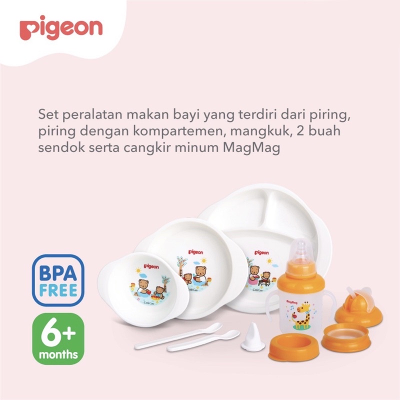 PIGEON Feeding Set with Training Cup System Ju Feeder 6+ Months 6 + Month BPA Free Set Peralatan Makan Bayi Besar Large Gift Kado Hadiah MPASI Bayi Baru Lahir Lahiran 6 Bulan