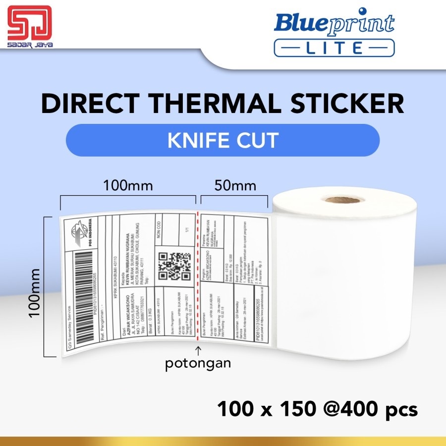 Blueprint Lite Direct Thermal Sticker 100x150  400 label Knife Cut Resi Kurir Online Shop