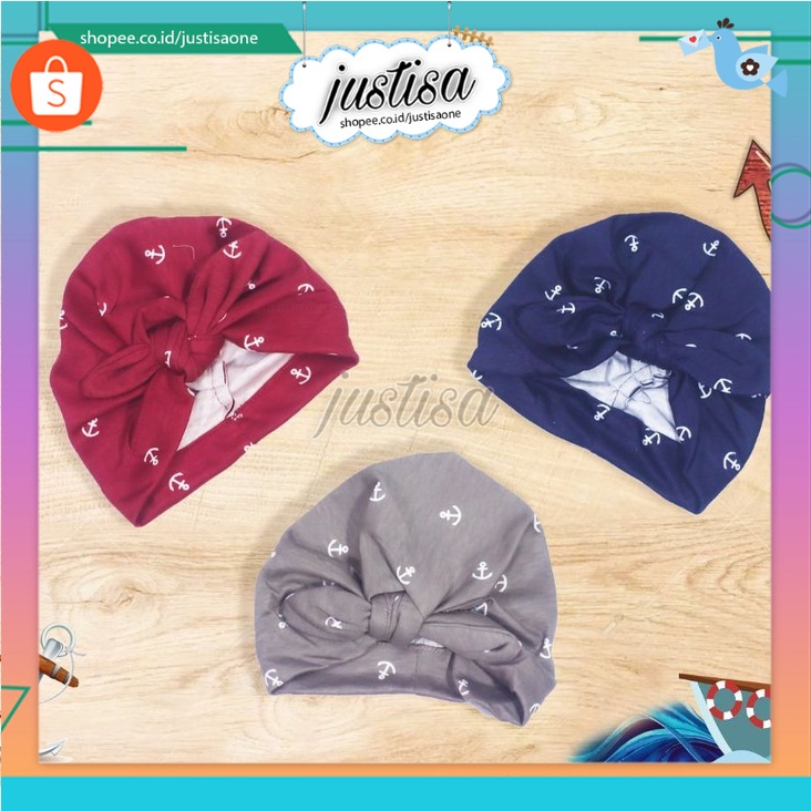 Promo !! SALE!!! TURBAN BAYI LUCU VINATA MOTIF ANCHOR/TURBAN BABY MURAH