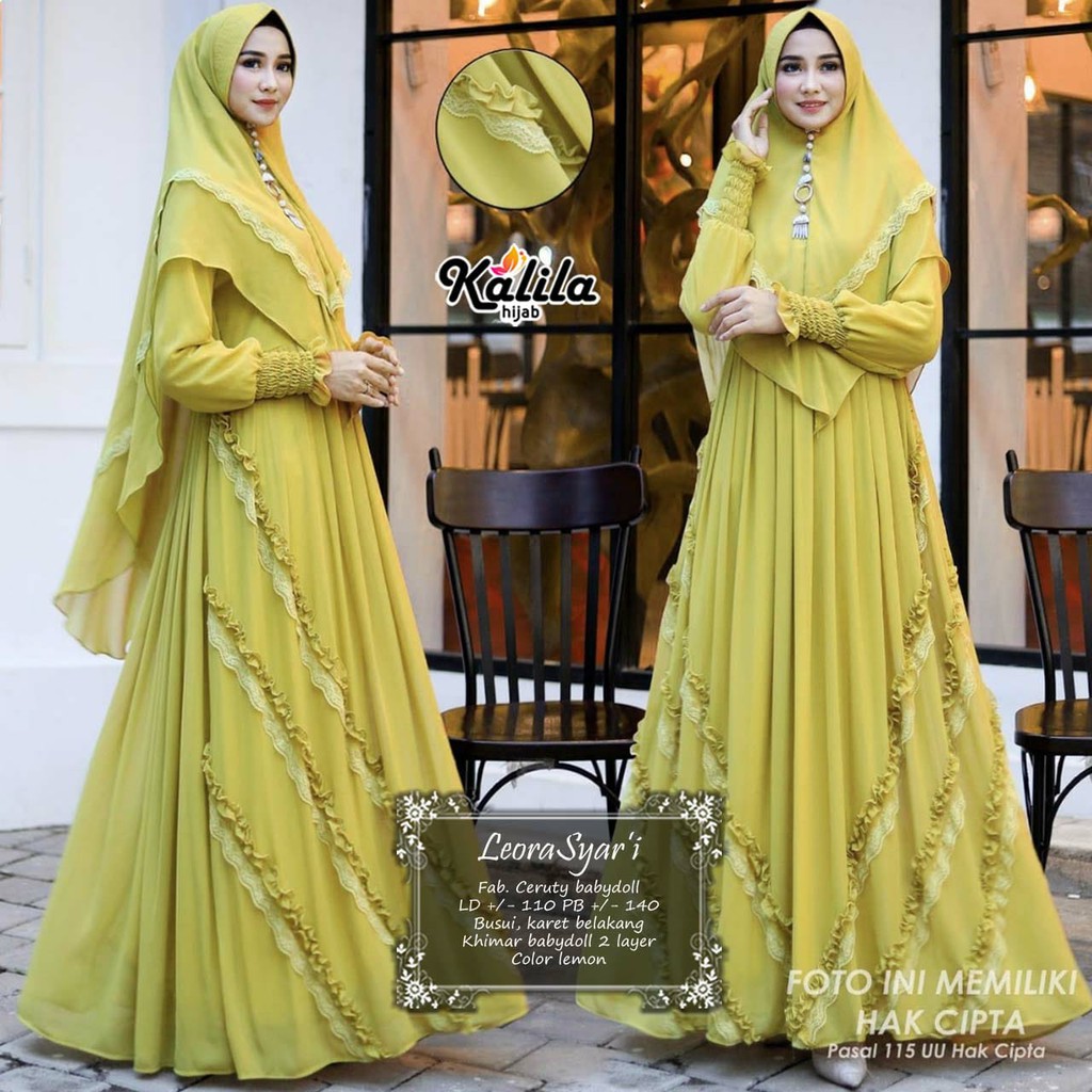TOP NEW BAJU GAMIS WANITA MUSLIM LEORA SYARI BY KALILA / GAMIS SYARI MURAH / DRESS WANITA TERBARU