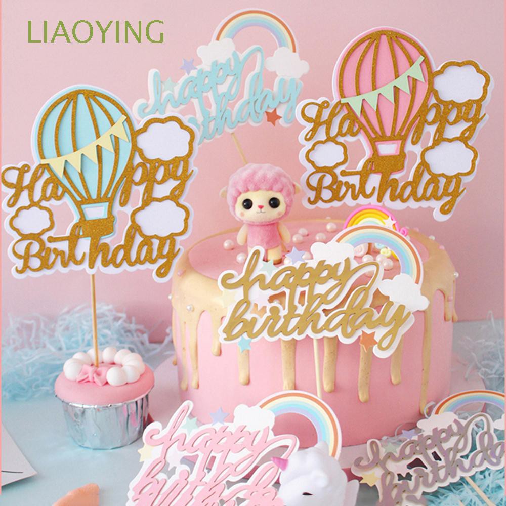 Tusukan Topper Tulisan Happy Birthday Aksen Kartun Balon Udara untuk
