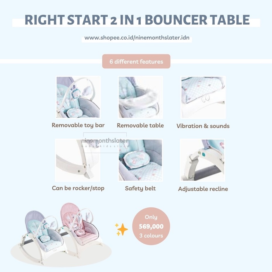 Right Start Bouncer TABLE &amp; Adventurer Newborn Toddler Portable Swing Ayunan Bayi 2 in 1 Goyang Rocker Baby Meja Makan