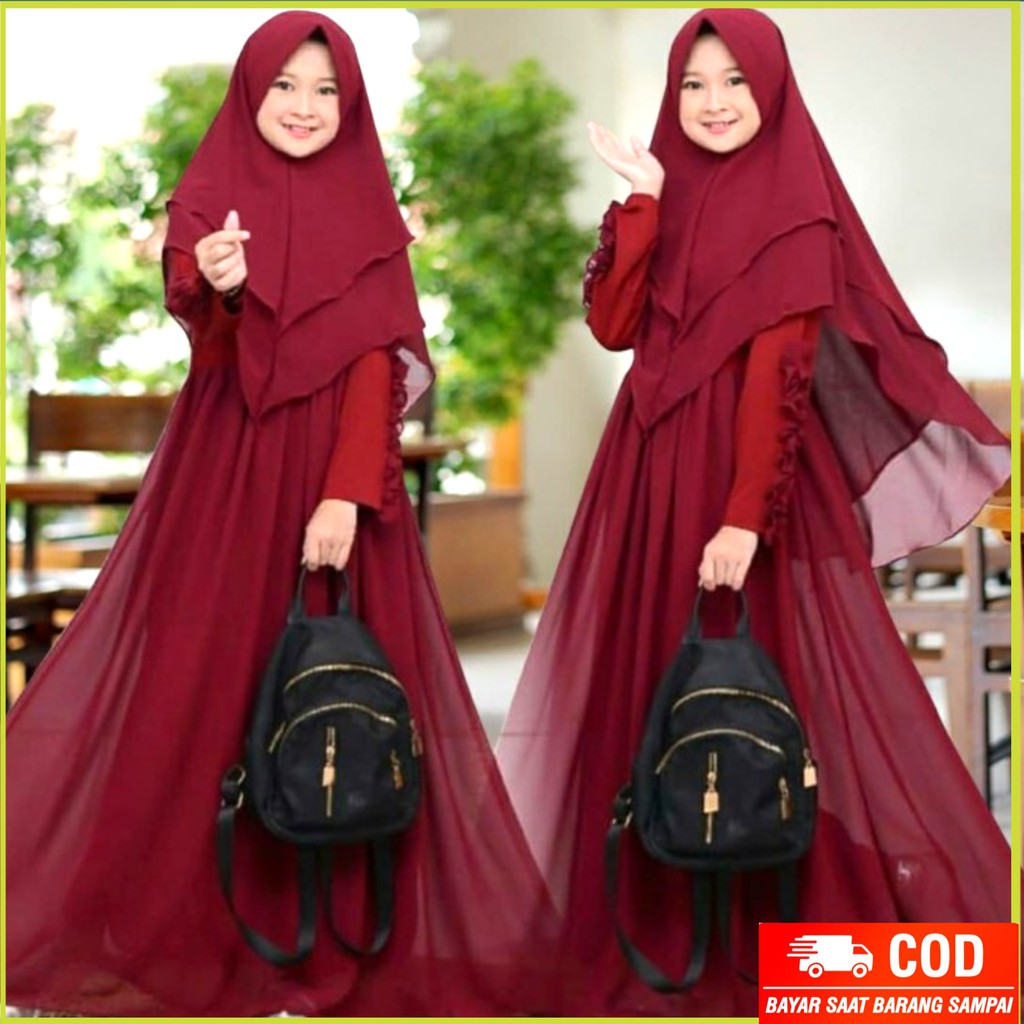 Setelan Set Baju Busana Ngaji Gamis Muslim Muslimah Syar i Anak Remaja Perempuan Wanita Cewek Umur 1