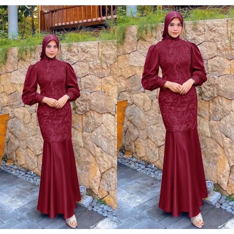 ELDE 12 - MAXI DESYA DUYUNG MAXY DRESS BAHAN TILE MUTIARA IMPORT LAPIS FURING KOMBI MOSTCREPE BAGIAN BELAKANG POLOS CREPE SLETING DAN KARET BELAKANG