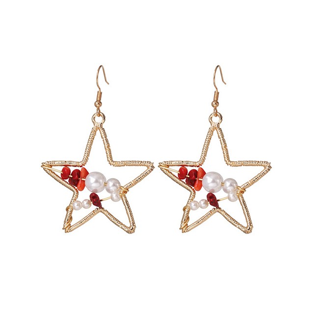 LRC Anting Gantung Fashion Gold Pentagram With Pearl Stud Earrings F49742