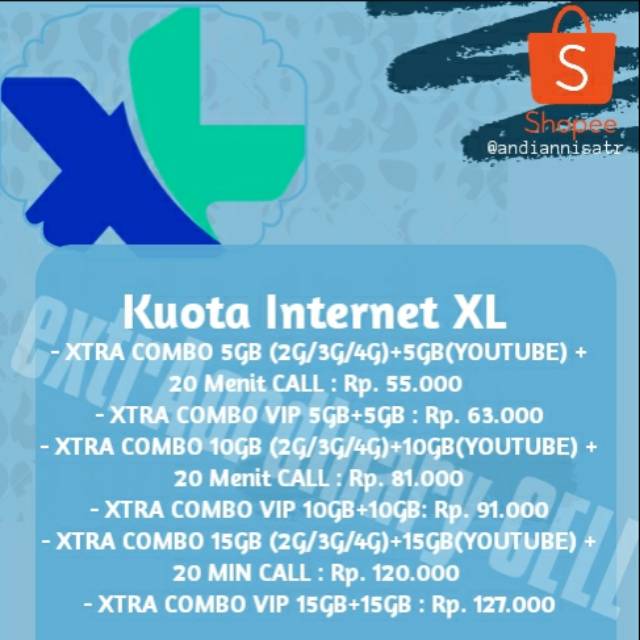 Kuota Internet Xl Xtra Combo Dan Xtra Combo Vip Shopee Indonesia