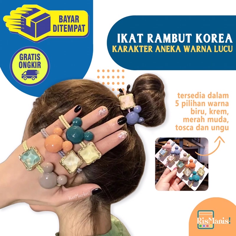 CUTE KOREAN HAIR-BANDS Ikat Rambut Karet Import Kualitas Premium Korea Aksen Berlian Karakter Kartun