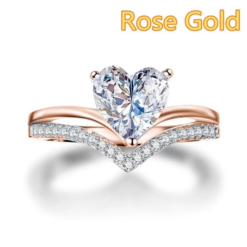 Set Cincin Zircon Kristal Bentuk Hati Warna Silver Untuk Wanita