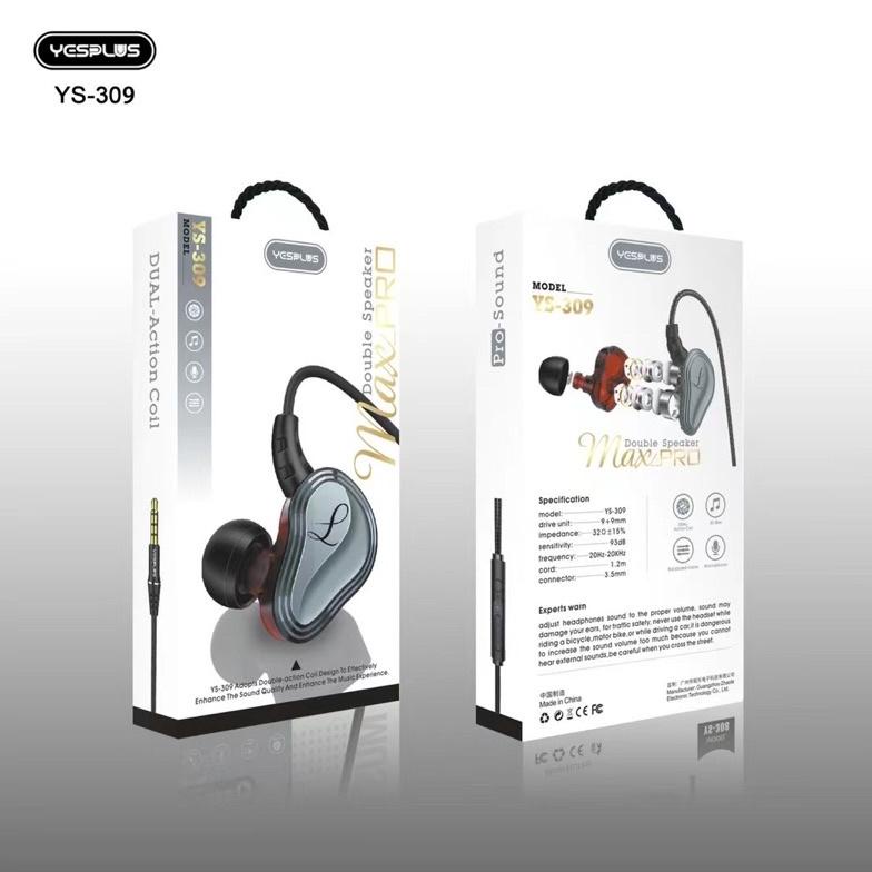 Yesplus Ys-309 Headset/Handsfree Hifi Sound Wired 4D Earphone+Mic Free Popsocket