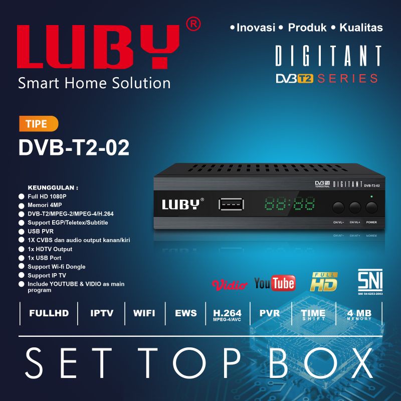 SET TOP BOX TV DIGITAL LUBY DVB - T2 - 01, T2 - 02 STB / RECEIVER TV DIGITAL BISA YOUTUBE