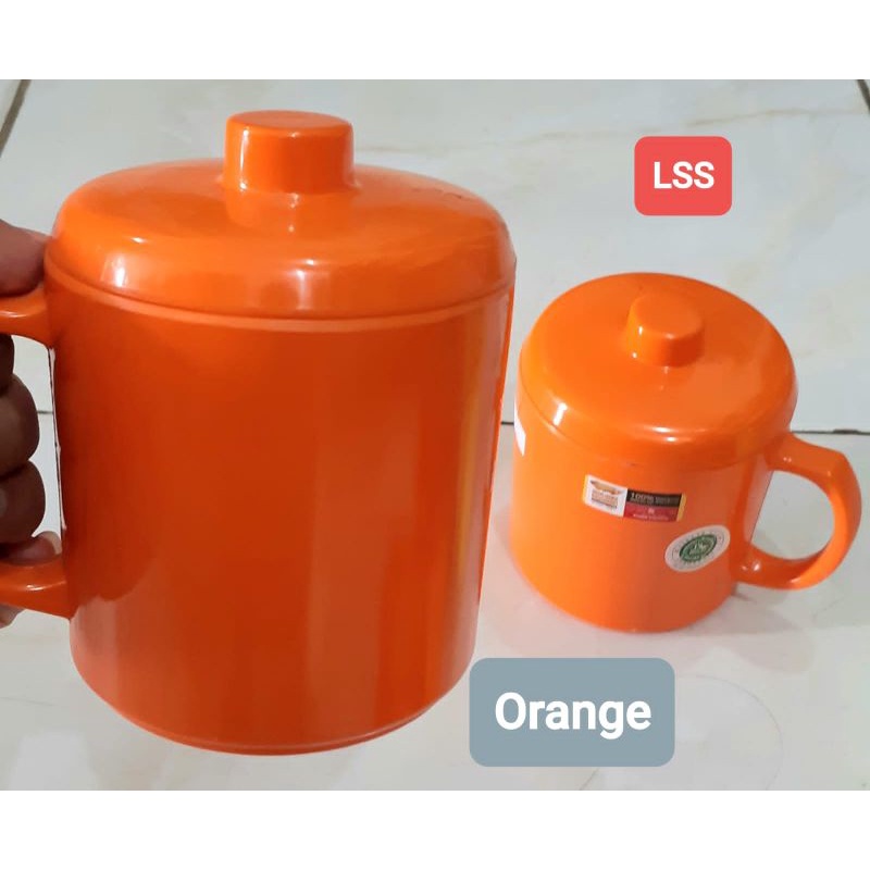 B0204 Gelas Mug Gagang Tutup Besar Melamin 600ml Golden