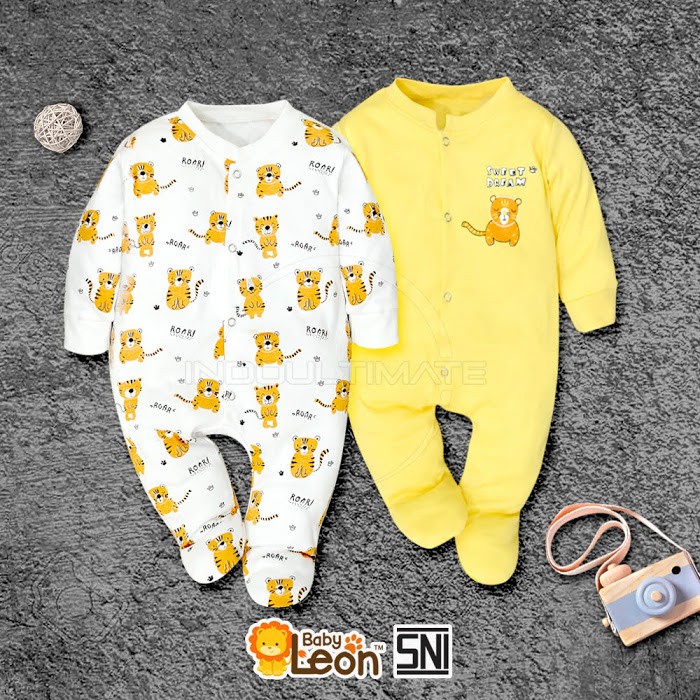 Baju Tidur BAYI Laki Laki Perempuan 0 6 12 Bulan/1 Tahun  BABY LEON Set/SETELAN Lengan Panjang IMPORT Motif Lucu Piama Pajamas Pajama Piyama Bodysuit Body Jumper Jumpsuit Legging Leging Lejing Girl Boy Cowok Cewek Sleepsuit GY052-4