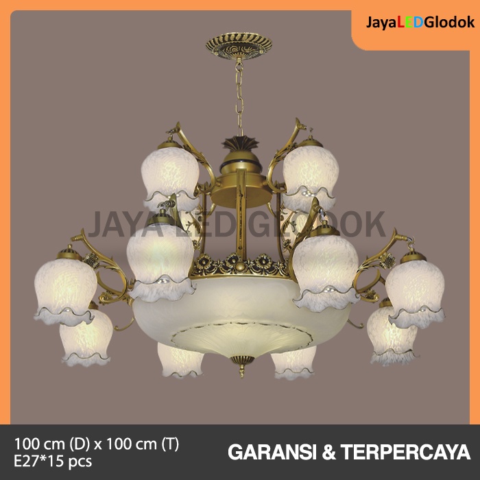Lampu Gantung Ruang Tamu Hias Klasik Minimalis Putih Bunga 2 Susun Tingkat