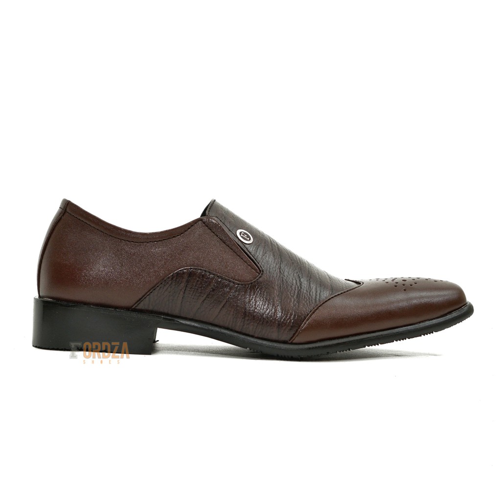 Sepatu Pantofel Pria Formal Wingtip Kulit Asli Dark Brown Original Fordza F7001