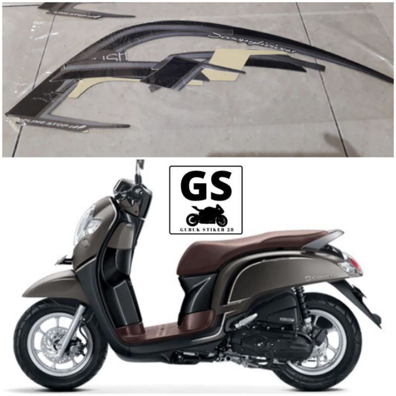 STRIPING STIKER LIS BODY MOTOR HONDA SCOOPY TAHUN 2017-2018 BROWN ORISINIL