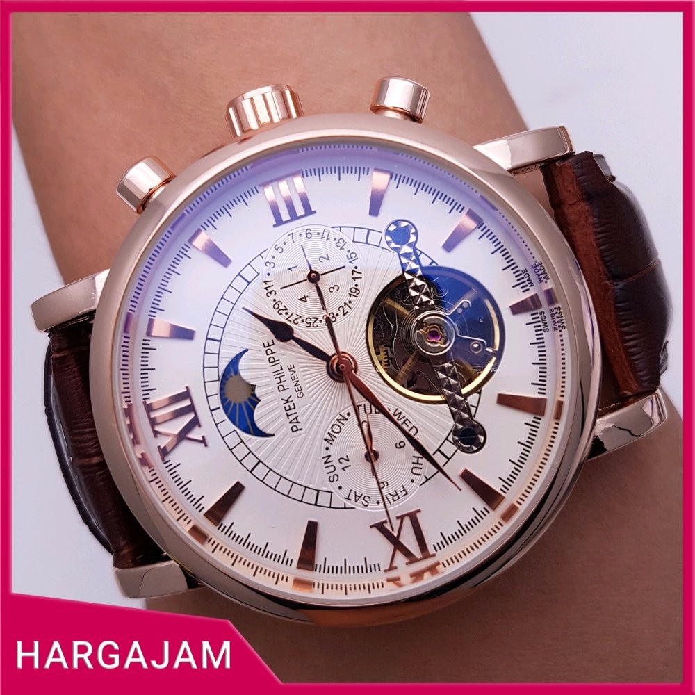 Jual Elegan - Jam Tangan Pria Automatic Patek Philippe P83000 Leather Strap  (hargajam cowok matic fashio Indonesia|Shopee Indonesia