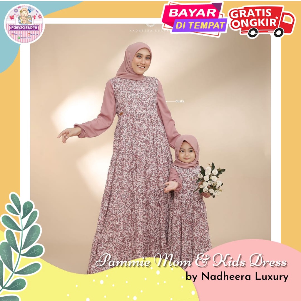 Pammie Mom dan Kids Dress ORI By Nadheera Luxury Gamis Terbaru Jumbo XXL - XXXL Busui Dress Wanita K