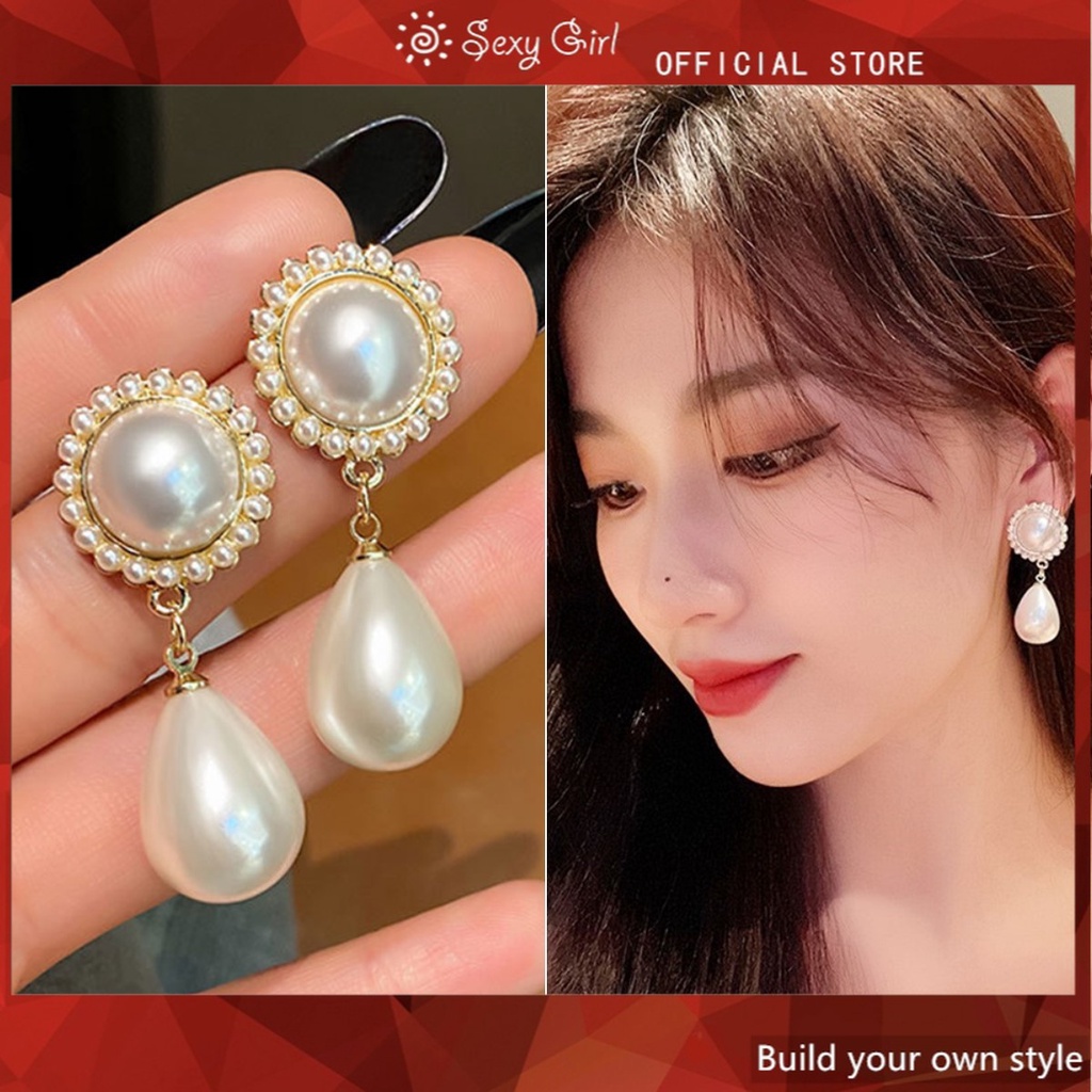 Anting Tusuk Gantung Sterling Silver 925 Desain Tetesan Air Hias Mutiara Gaya Korea / Retro / Simple Untuk Wanita