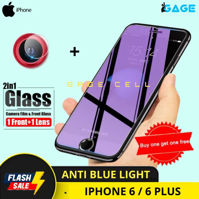 2in1 TEMPERED GLASS ANTI BLUE LIGHT IPHONE 6 6PLUS - TG ANTI GORES RADIASI APPLE 6 PLUS FULL SCREEN