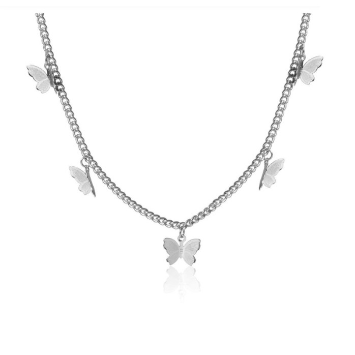 Kalung Rantai Wanita Liontin FIVE BUTTERFLY Gaya Korea Fashion Women Necklace Titanium Alloy