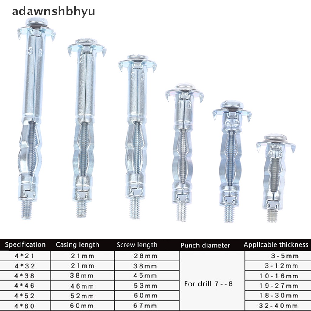 Adawnshbhyu 10Pcs M4 Berongga Dinding Metal Anchor Kit Eternit Drywall Cavity Plug Dowel