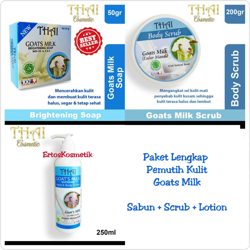 PAKET LENGKAP THAI GOATS MILK SABUN SCRUB LOTION SUSU KAMBING PEMUTIH KULIT