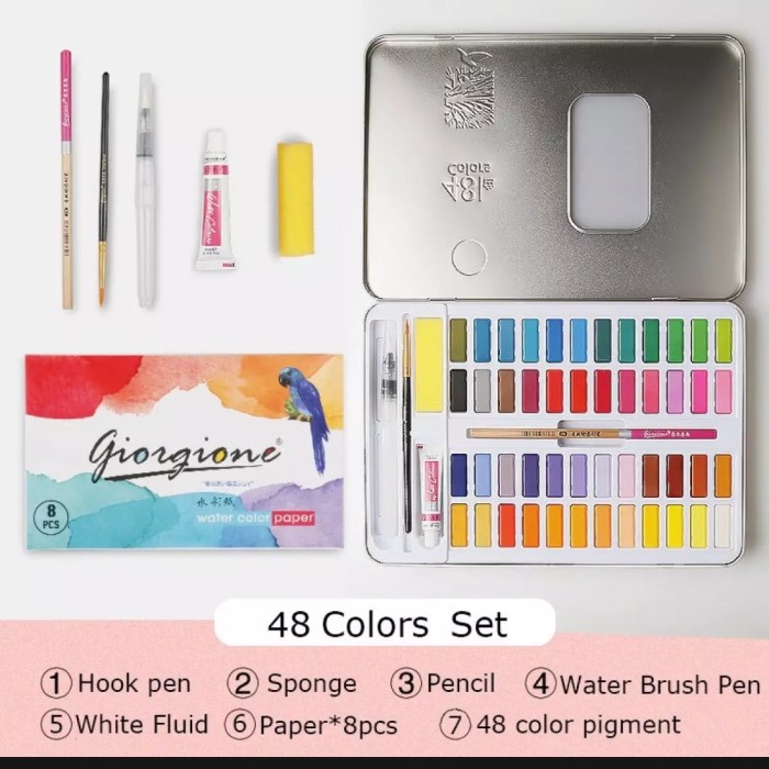 

Giorgione 48 Colors Solid Watercolor Box Set - Merah Muda