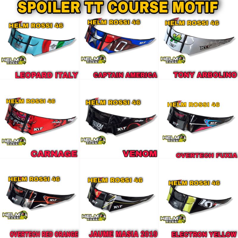 Spoiler KYT TT COURSE TTC 3D GPR Motif Jaume Masia Leopard Dalla Porta Venom Arbolino Electron Overtech Tourist Yellow Red Fuxia Pirro Carnage Spiderman Captain America Grandprix Grand Prix White Blue Hitam Bening Smoke