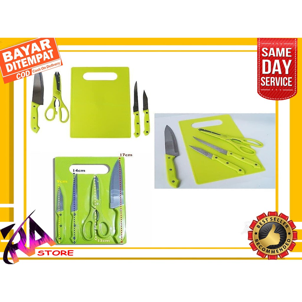 Pisau Dapur Set / Homey Pisau Dapur Gunting dan Talenan 5 in 1