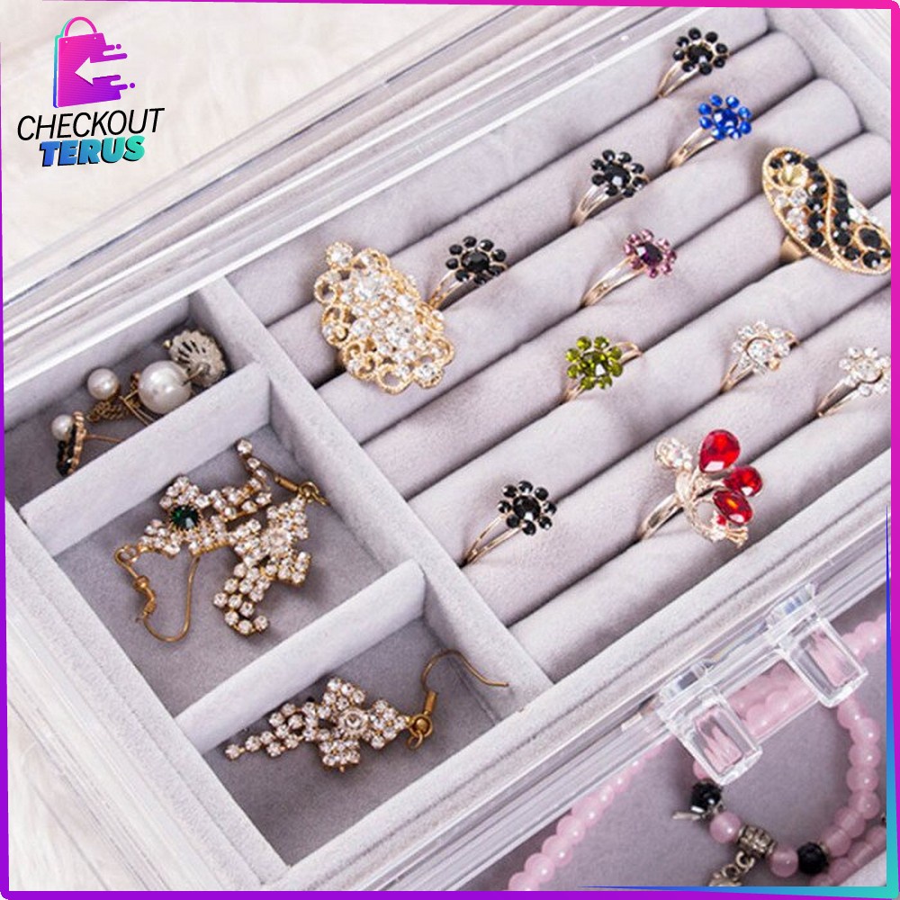 CT K21 Rak Perhiasan dengan 3 Laci Serbaguna Kotak Penyimpanan Kalung Cincin dan Gelang Jewelry Box Organizer