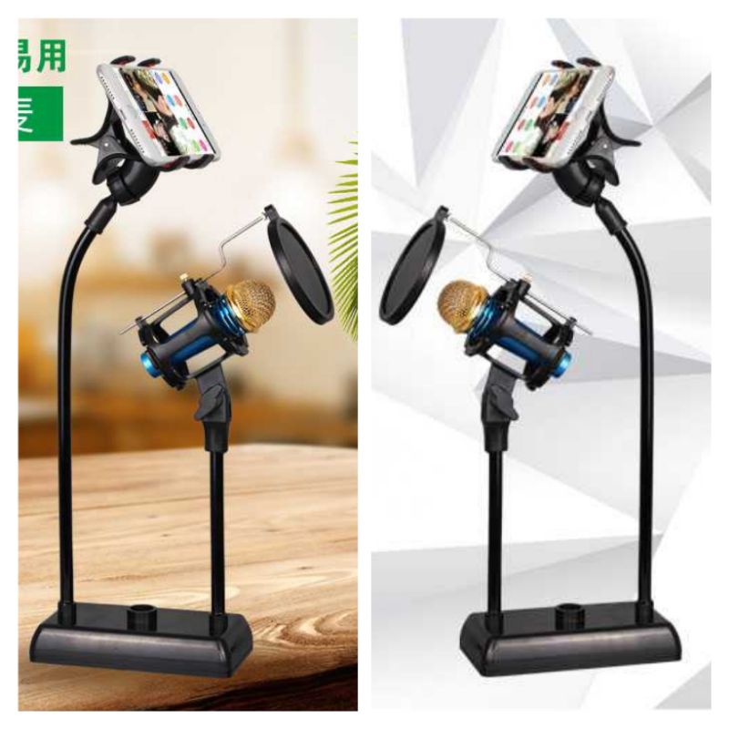Stand Holder Mic + HP Lazypod Smartphone Stand Besi Pegangan HP & Microphone