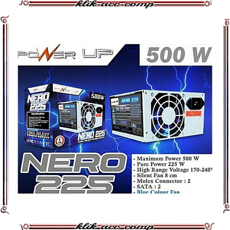 Power Supply Power UP Nero225 Cool Silent 500W Fan 12cm